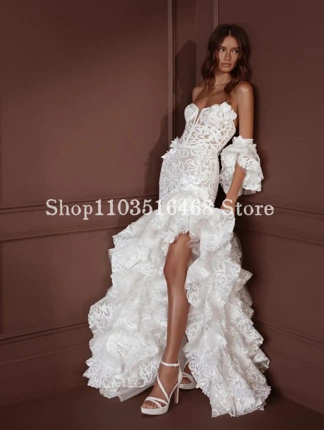 Sexy Mermaid Wedding Dress 2024 For Women White Elegant Sheath Split Lace Formal Wedding Dresses Bridal Gowns Robes De Soirée