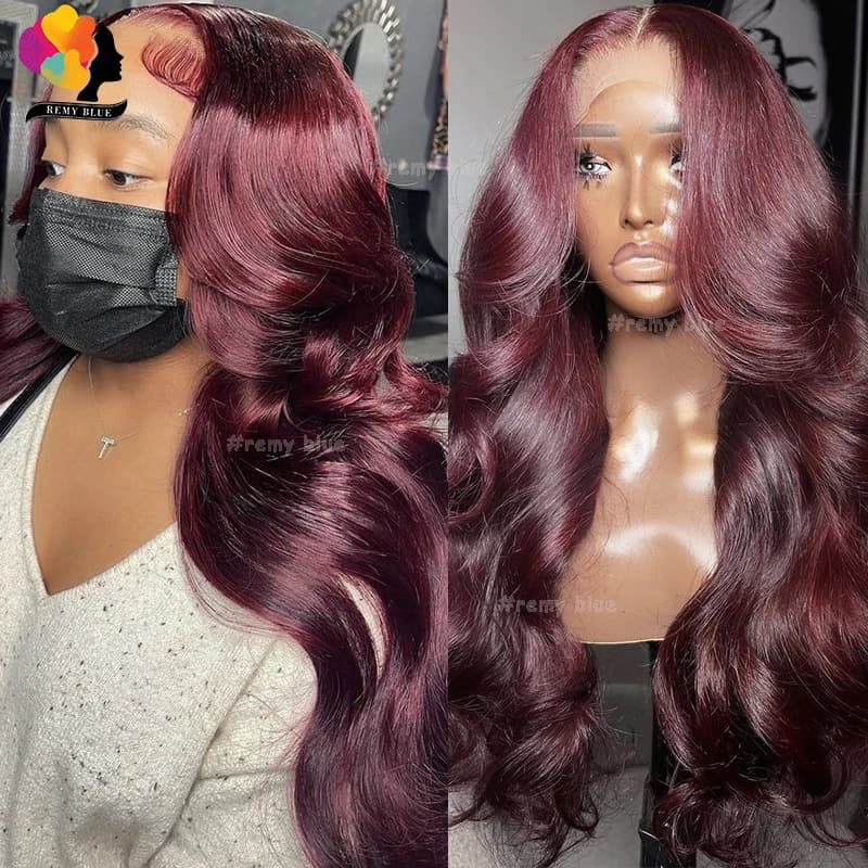 Burgundy 13x6 Transparent Lace Front Human Hair Wig 99j Red Colored Body Wave Human Hair Wigs for Black Women Lace Frontal Wig