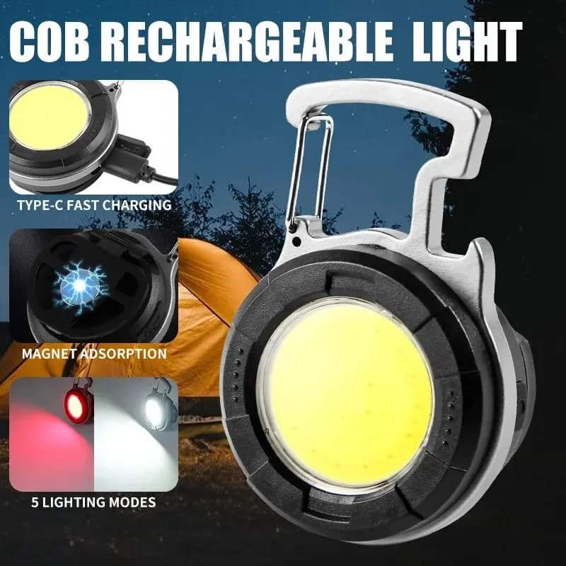 Portable COB Keychain Flashlight LED Mini Work Lights Floodlight Type C Rechargeable Bottle Opener Outdoor Camping Light