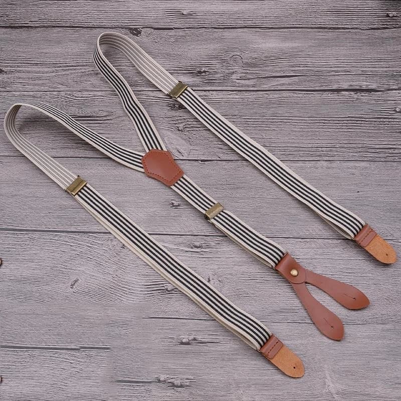 Vintage Brown Striped Bronze 4 Buttons Suspenders Genuine Leather Link Premium Buckle Flexible Men And Women Braces