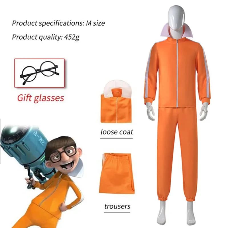 Movie Vector Cosplay Costume Orange Jakect Pant Glasses Outfits Set Halloween Fancy Suit Party Suit