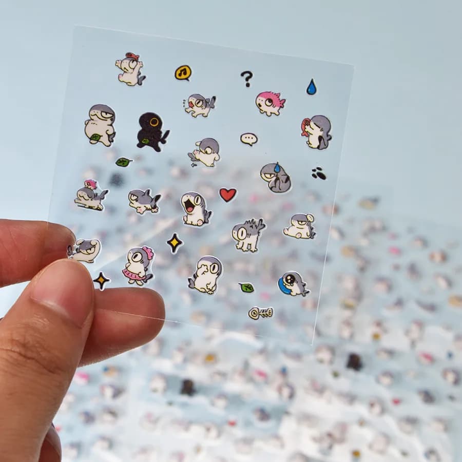 Cute Kawaii Self Adhesive Cat Shark Cartoon Character Nail Stickers Chibi Easy To Use Nail Accessories Anime Nail Decals Art