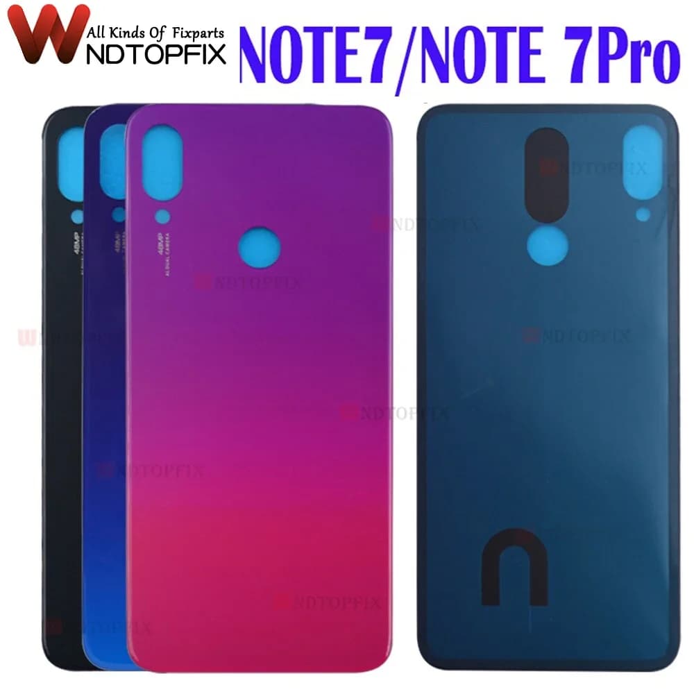 For Xiaomi Redmi Note 7 Battery Cover Back Glass Panel Rear Door Housing Case For Redmi Note 7 Pro Back Cover Door With Adhesive