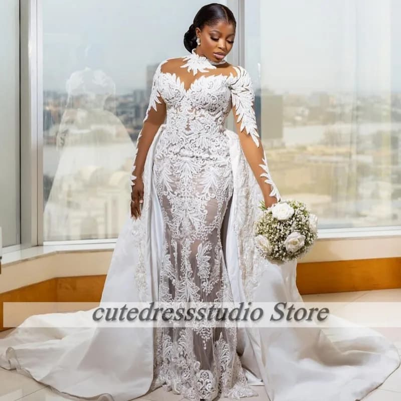Vintage Mermaid Wedding Dresses With Detachable Train Lace Applique Bridal Gowns African Women Vestidos De Boda 2025 Customized