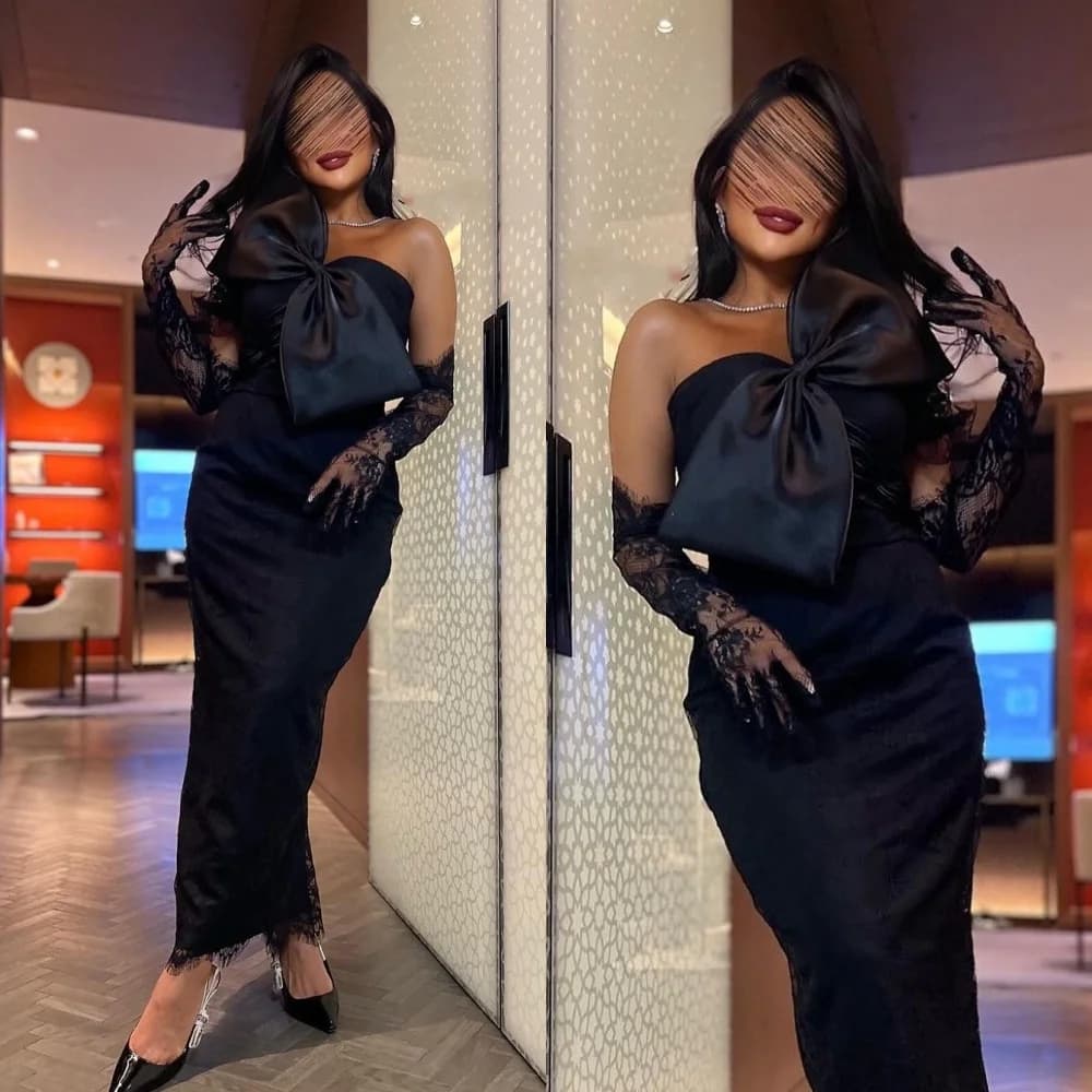 Customized Simple Strapless Sheath Anke Length Quinceanera Dresses Bows s Formal Occasion Gown فستان سهرة نسائي اعراس вечернее п