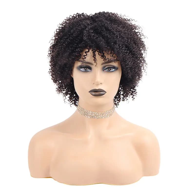 Afro Kinky Curly Wigs for Black Women 4A Curly Human Hair Short Kinky Curly Wigs African American Machine Made Wig with bangs