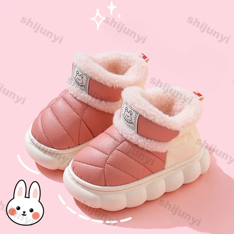 Kid's Fashion Snow Boots Girls Warm Thick Bottom Cotton Boots Children Winter New PU Leather Waterproof Non-slip Casual Shoes