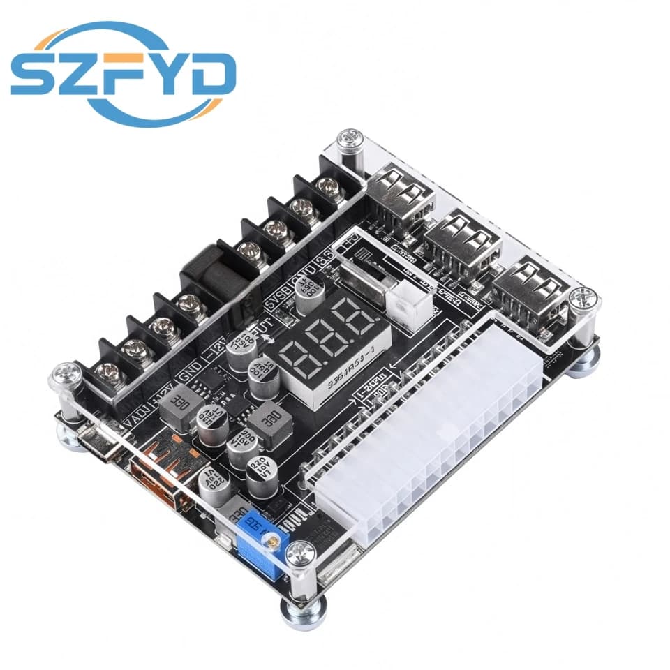  20/24 Pin ATX Power Adapter Board - Adjustable Voltage with Red Digital Display - Supports PD2.0/PD3.0