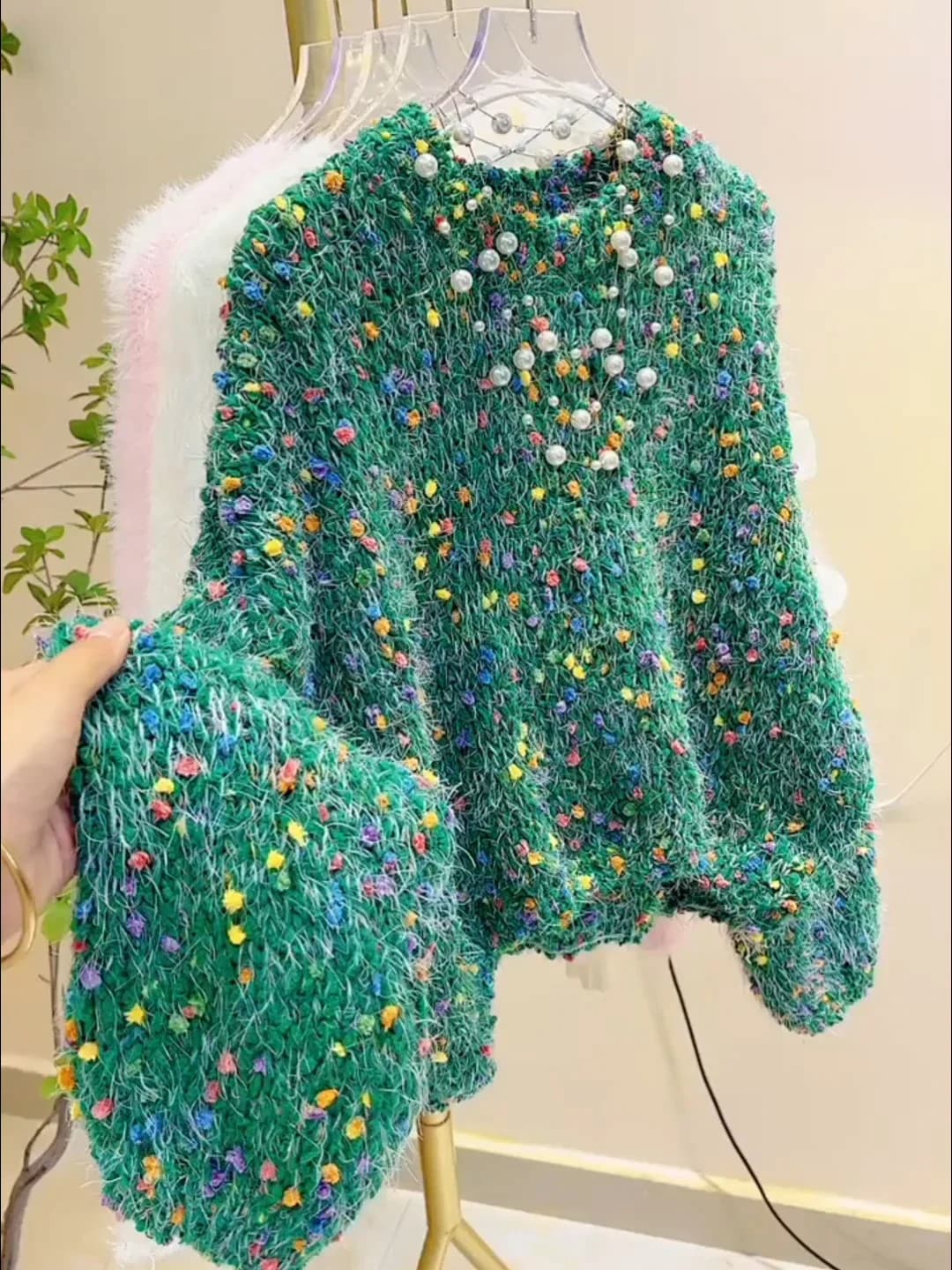 Irregular Design Sense Color Dot Sweater Women's Autumn and Winter 2024 New Fashion Street Knitted Sweater Casual Pull Femme