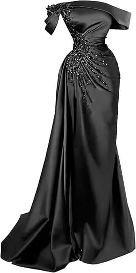 Customized New  Black Ruffle  Evening Dresses Long Beaded  Empire Waist Sexy Ladies Prom Party Gowns Vestidos De Fiesta