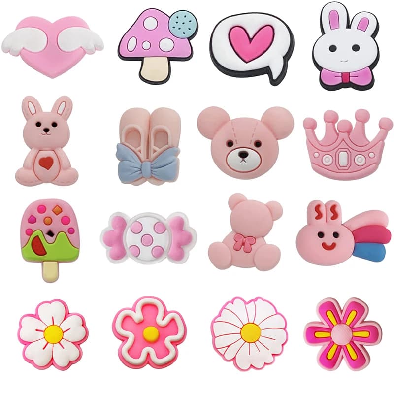 New Arrivals Cute Pink Animals Flower Shoe Charms for Crocs Accessories Sandals Shoe Decorations Pins Kids Women Favor Gift