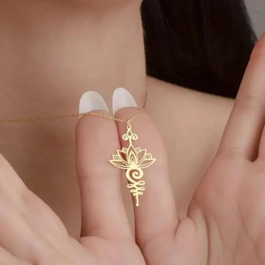 Stainless Steel Lotus Flower Unalome Necklace Yoga Buddhism Necklaces for Women Vintage Amulet Pendant Jewelry Birthday Gifts