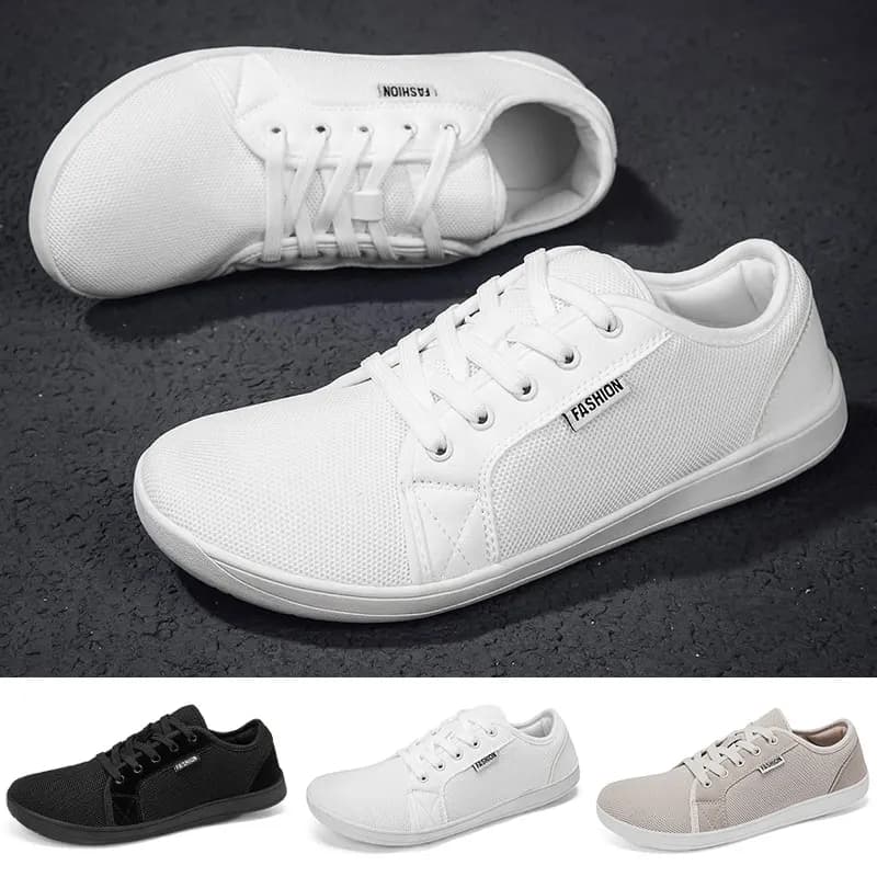 Wide Toe Barefoot Shoes Low Top Women Men Sneakers Outdoor Trekking Shoes Mesh Lace Up Non-leather Casual Shoes Size 37-47