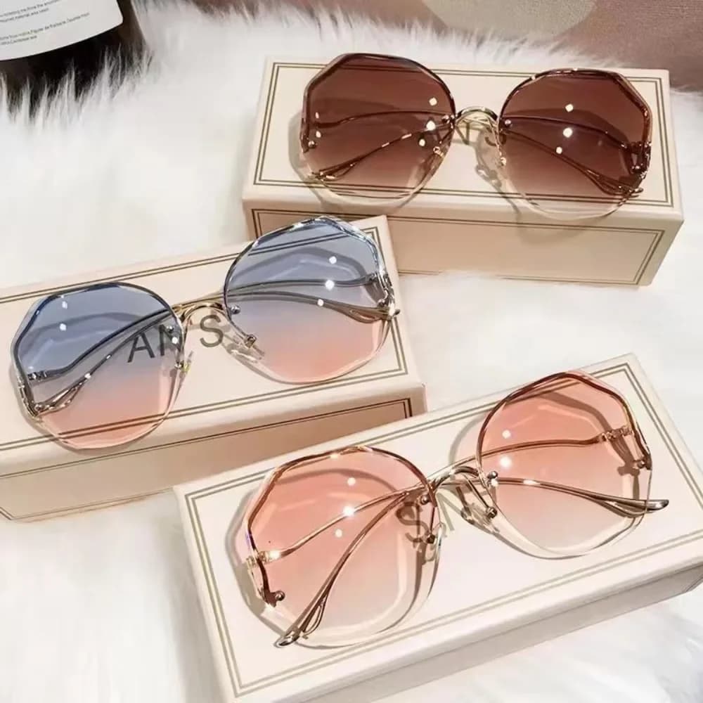 Fashion Rimless Sunglasses for Women/Men Colour Polygonal Large Frame Gradient Sunscreen Eyeglasses Очки Солнечные Женские