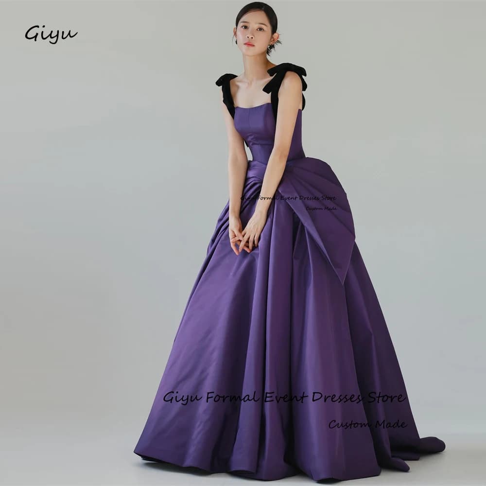 Giyu Dark Purple Taffeta Evening Dresses Korea Photoshoot Black Velvet Straps Wedding Photoshoot Prom Gowns Corset Back 2024