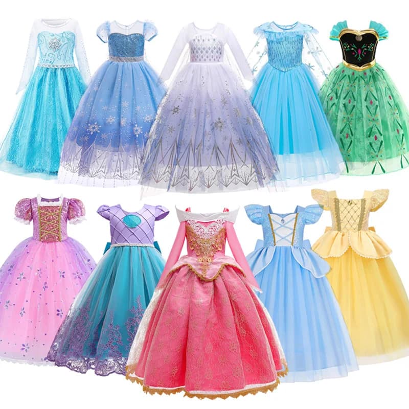 Girls Aurora Princess Dress Children Elsa Anna Rapunzel Isabella Costume Kids Birthday Party Carnival Christmas Prom Gown