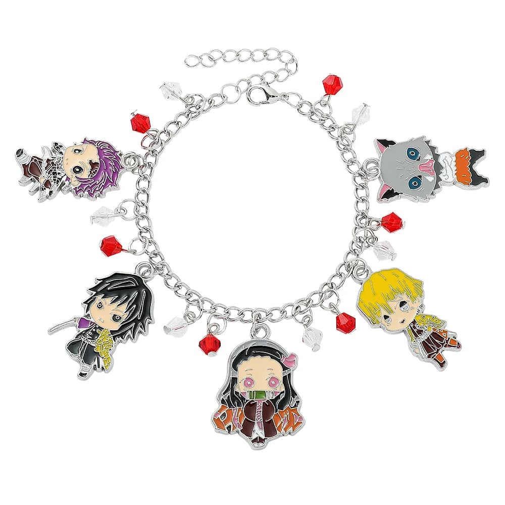 Anime Demon Slayer Figure Bracelet Kamado Nezuko Agatsuma Zenitsu Hashibira Inosuke Metal Cartoon Bangle for Fans Party Gifts