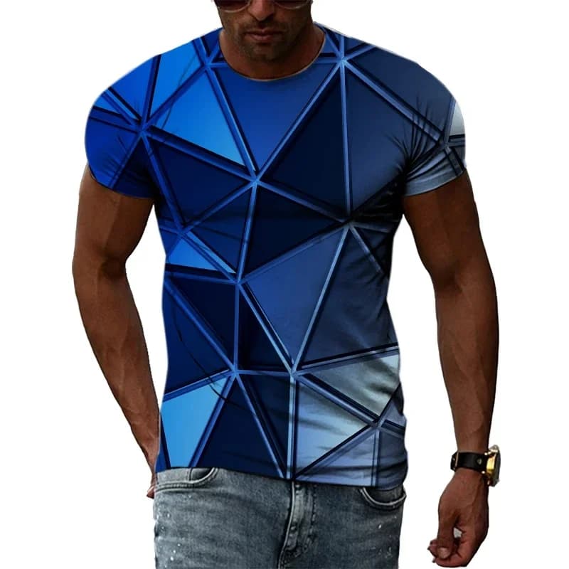 New Men's T-shirt Science Fiction Striped 3D Printed Men's Short Sleeved Fashionable T-shirt Street Trend Oversized Sports Top