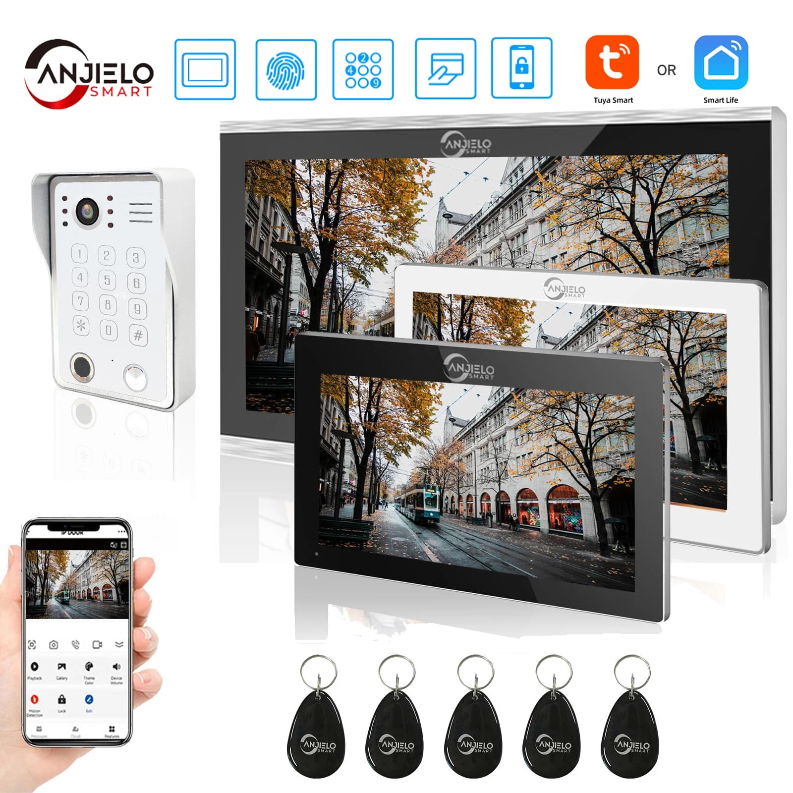 Video Intercom Tuya 7/10 Inch Doorphone Touch Screen with Wired Doorbell 1080P 148° APP Password Fingerprint Card Swipe Monitor