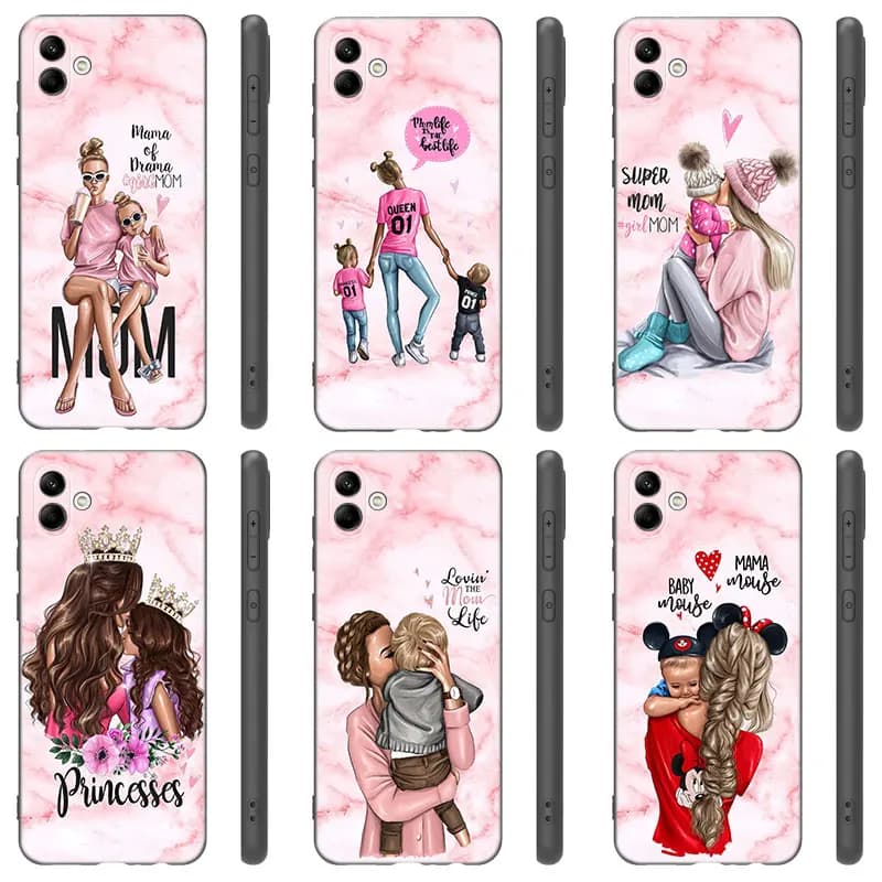 Baby Mom Girl Pink Black Phone Case For Samsung Galaxy A01 A03 Core A04 E A02 A05 A10 A20 A21 A30 A50 S A6 A8 Plus A7 2018