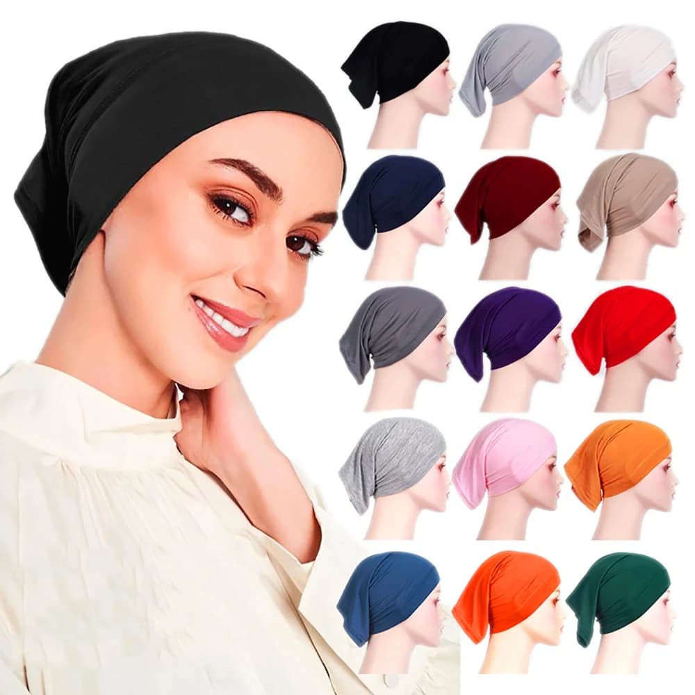 Ramadan Muslim Women Under Scarf Stretch Jersey Inner Hijabs Caps Round Front Under Hijab Cap Islamic Female Turban Bonnet