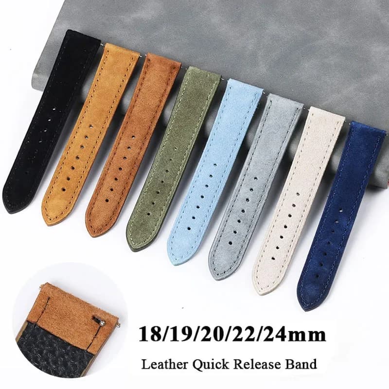 Vintage Suede Leather Watch Band 18mm 19mm 20mm 22mm 24mm Cowhide Stitching Bracelet Sport Quick Release Watch Strap Replacement