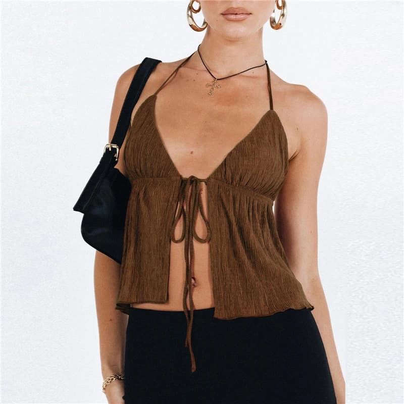 Sexy Summer Cami Top Bowknot Lace-Up Sleeveless Cropped Vest Elegant Youth Clothes Women Fashion Off Shoulder 2024 New