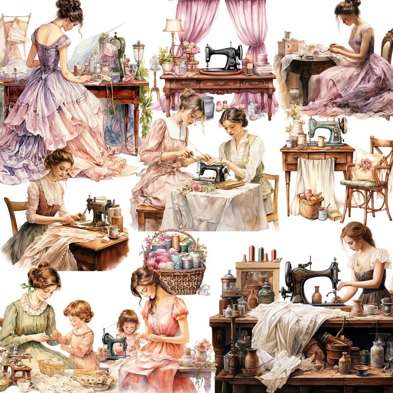 Retro sewing Stickers Crafts And Scrapbooking stickers kids toys book Decorative sticker DIY Stationery