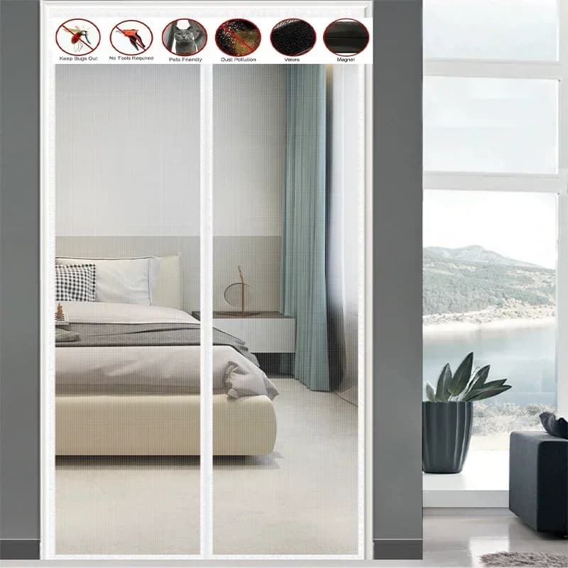 Magnetic diamond gauze mosquito proof door curtain, white magnetic suction door, mosquito net, self-adhesive screen door