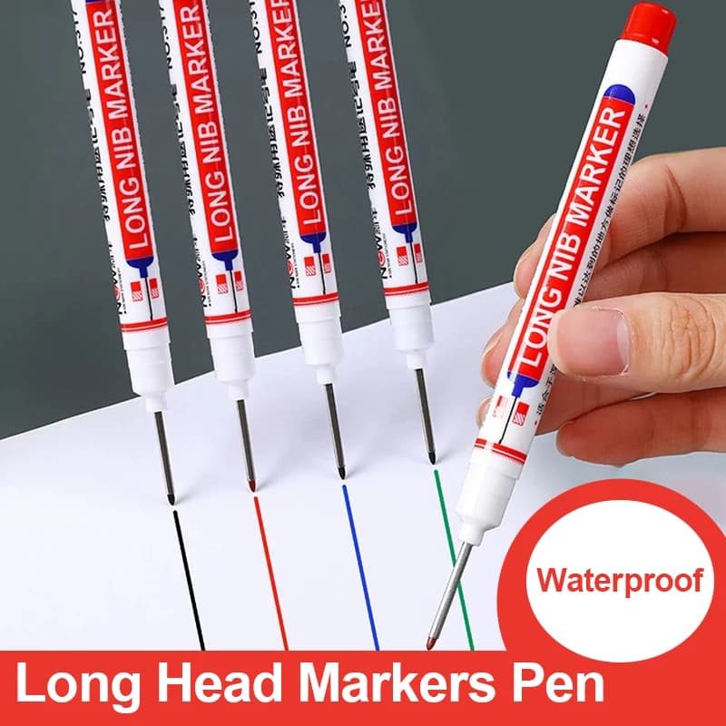 1/4Pcs Long Head Markers Pen Waterproof Deep Hole Marker Pen Red/Black/Blue/Green for Woodworking Tile Decoration Goods Mark