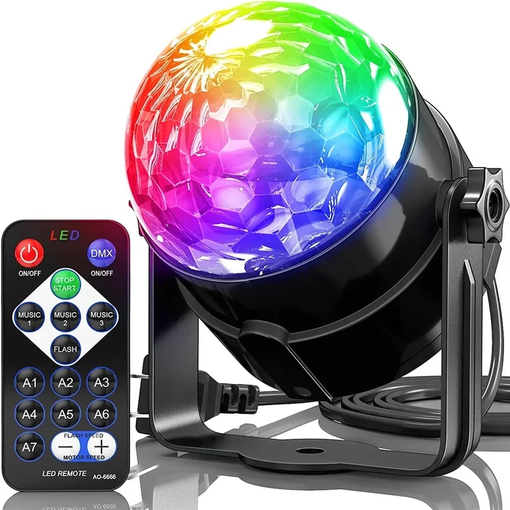 Sound Activated LED Stage Disco Light Rotating DJ Ball With Remote Control Color Party Atmosphere Lamp for Home KTV Bar Xmas