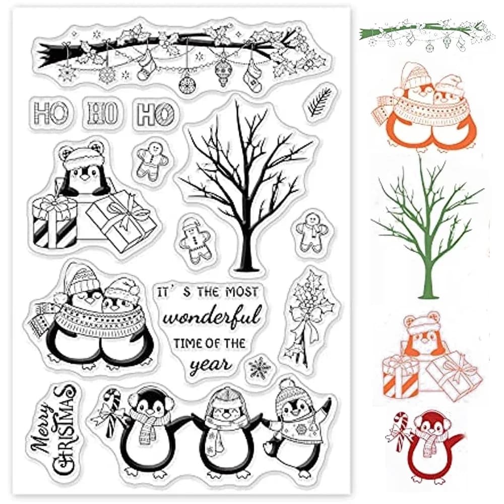 Christmas Penguins Silicone Clear Stamps with Gingerbread Man Shape for Card Making DIY Scrapbooking Photo Album Decoration