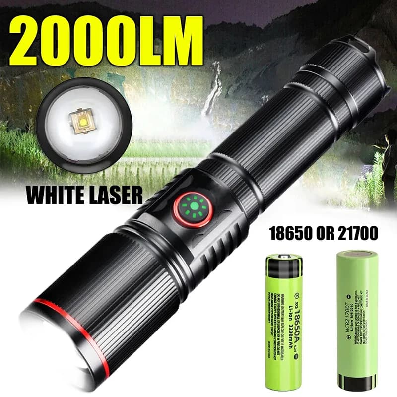 Powerful White Laser Led Flashlights USB Rechargeable Zoom 18650 Battery Hand Light Long Shot  for Camping Hunting Fishing