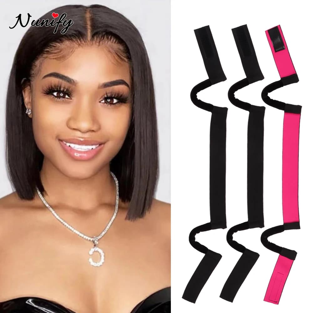 1Pcs/Lot Rose Pink Plush Wig Band 3Cm Lace Melting Band With Ear Hanger For Wigs Install 3Cm 3.5Cm Black Elastic Band For Wigs