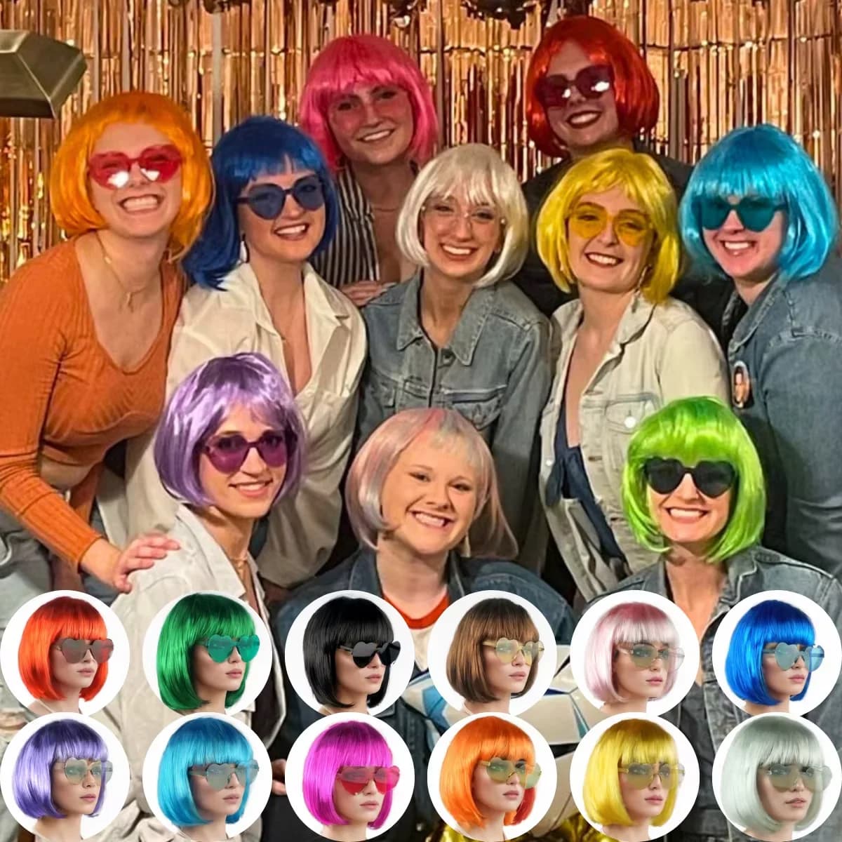 Colorful Bobo Short Hair Wig Neon Lights Synthetic Fiber for Fun Party Halloween April Fool's Day