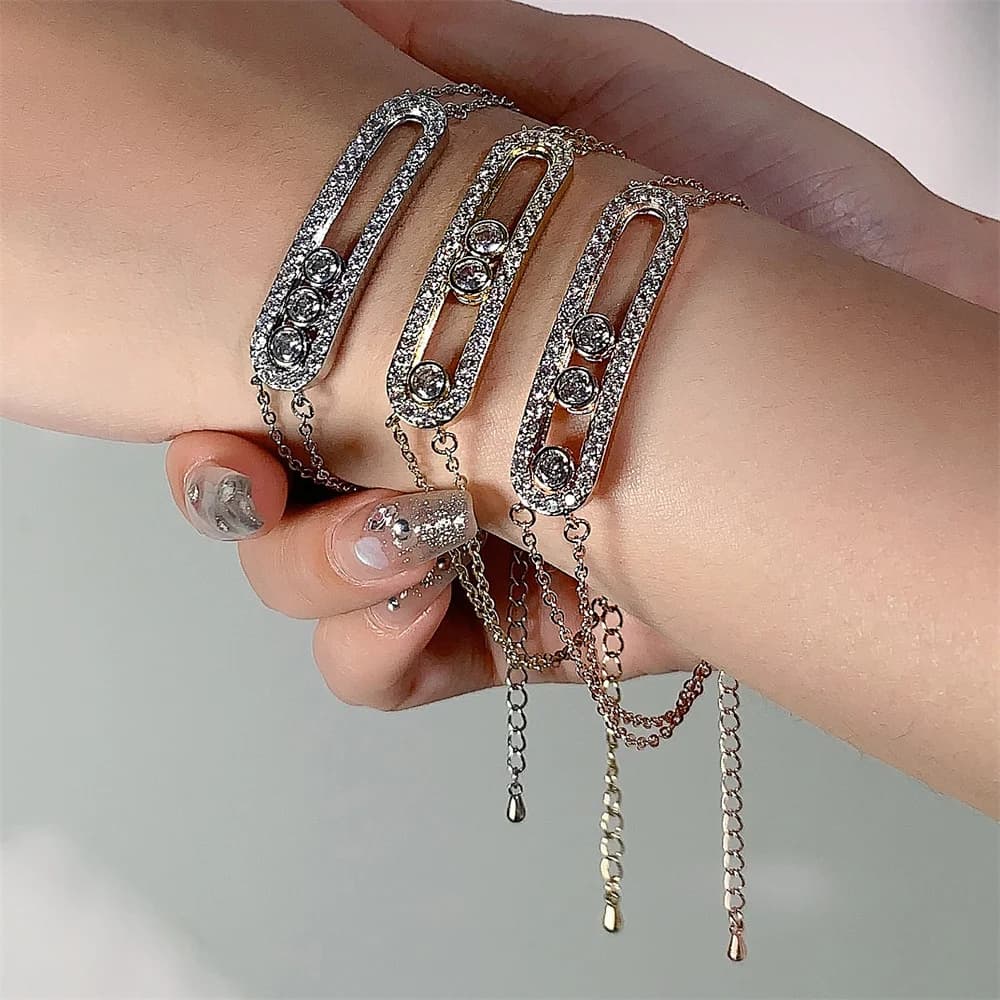 Fashion Bracelets for Women Luxury Zircon Crystal Chain Link Bangle Simple Korea Cubic Zirconia Party Jewelry