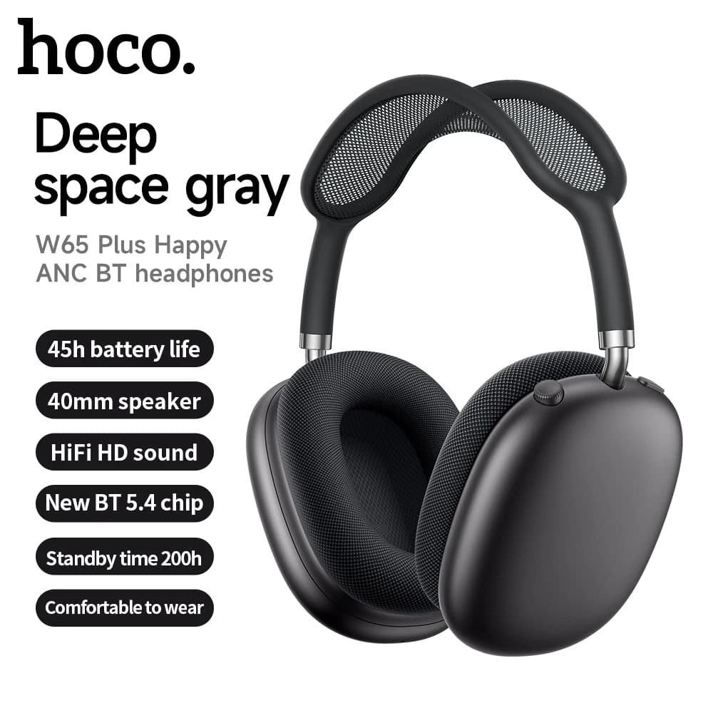 HOCO W65 Plus ANC Noise Reduction Bluetooth Headphones Over The Ear Wireless Big Earphone Hifi Sounds Sport Headsets With Button