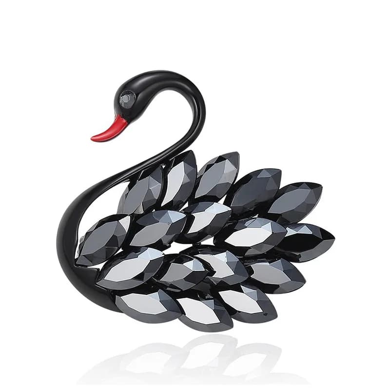 Luxury Rhinestone Black Swan Brooches For Women Suit Dress Accessories Elegant Bird Animal Brooch Pins Office Party Jewelry Gift