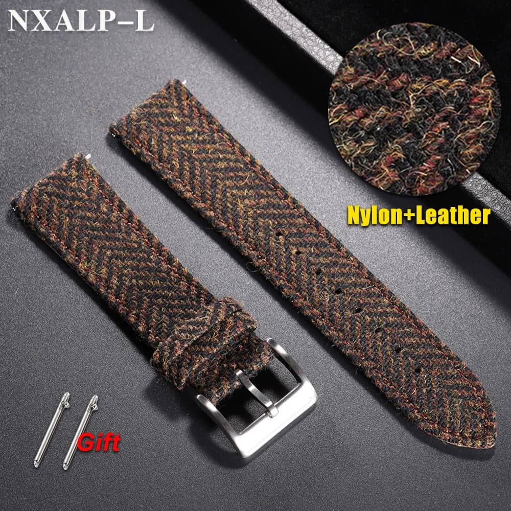 Vintage Genuine Leather Tweed Nylon Strap 18mm 20mm 22mm Quick Release Weave Bracelet for Omega for Seiko Smartwatch Watch Band