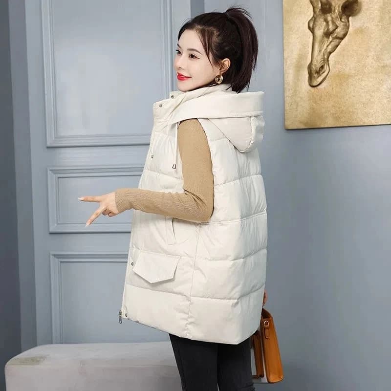 2022 New Women's Vest Jacket Down Cotton Vest Autumn Winter Jacket Hooded Parkas Coat Casual Sleeveless Loose Female Waistcoat