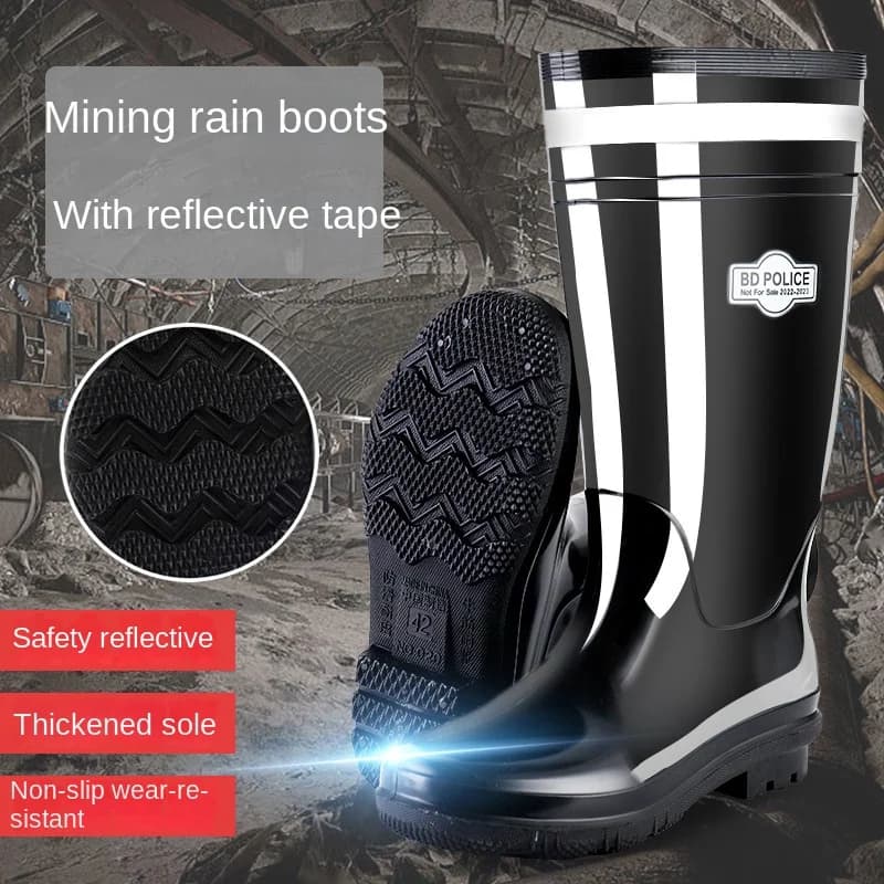 Men Boot Shoes 2025 New High Barrel Men's Waterproof  Anti Slip Miner Boots Thick Sole Reflective Stripe Coal Mine Rain Shoes