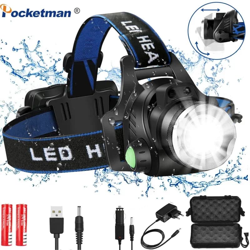 Headlamps Super bright Led Headlamp L2 Zoomable Headlight Head Flashlight Head lamp by 18650 battery for Fishing Hunting