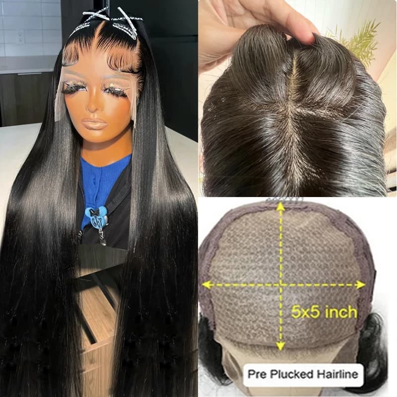 HD Lace Silk Top 30inch Black Straight Jewish Human Hair Wigs With Baby Hair 5x5 Silk Base European Hair Glueless PrepluckedWig