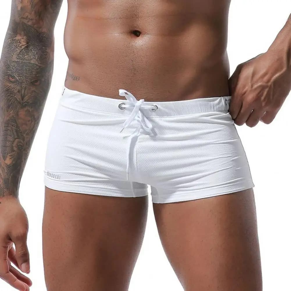 Summer Men Swim Shorts Low-rise Swimwear Beach Tight Swimming Trunks With Waist Tie Swimsuit Sports Surf Shorts Trunks 남자 수영복