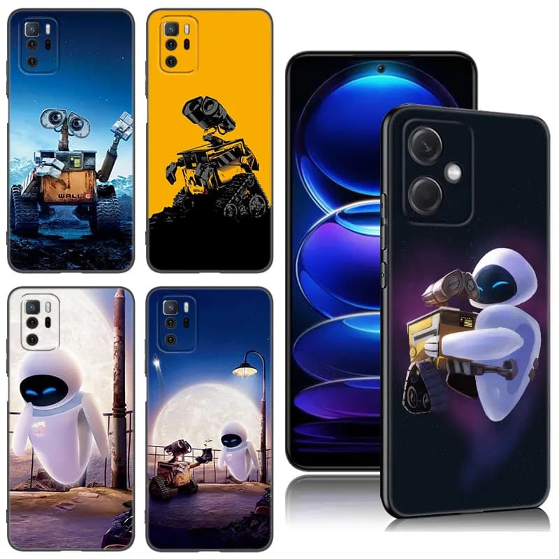 Cartoon Robot WALL-E Black Silicone Phone Case For Xiaomi Redmi Note 10 11 11S 12 13 Pro 4G Plus 10S 12S 11T 5G