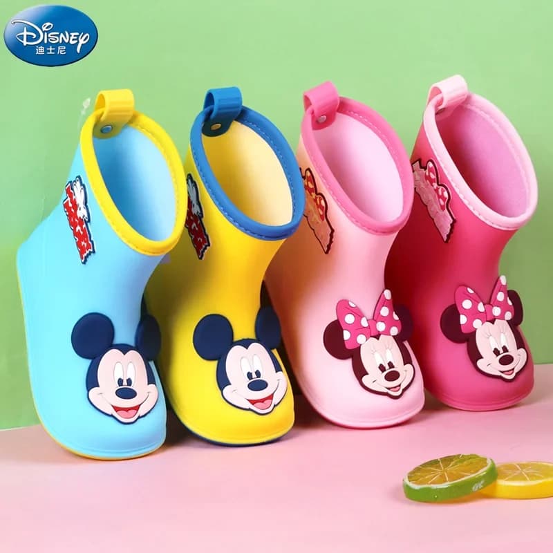 Disney children's rain boots boys and girls plus velvet rain boots children's Mickey baby non-slip lightweight warm water shoes