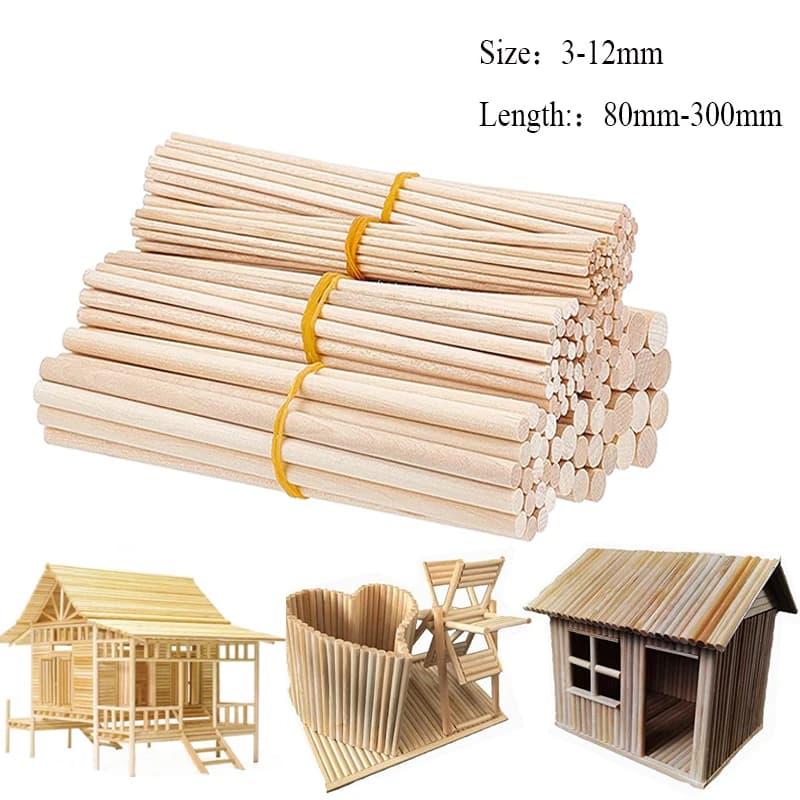 Round Wooden Stick for Crafts Food Ice Lollies and Model Making Cake Dowel DIY Dowel Building Model Woodworking Tool