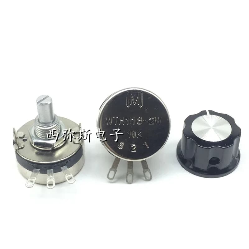 1pcs，Single loop carbon film potentiometer，WTH118-2W 1A ，With Knob Cap，B1K 2K2 4K7 10K 22K 47K 100K 220K 470K 1M
