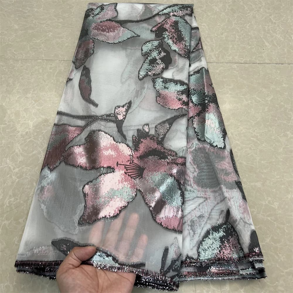 2024 High Quality African Nigerian Tulle Lace Fabric Organza Embroidery Guipure Party Gown Dress Brocade Jacquard 5Yard HD095