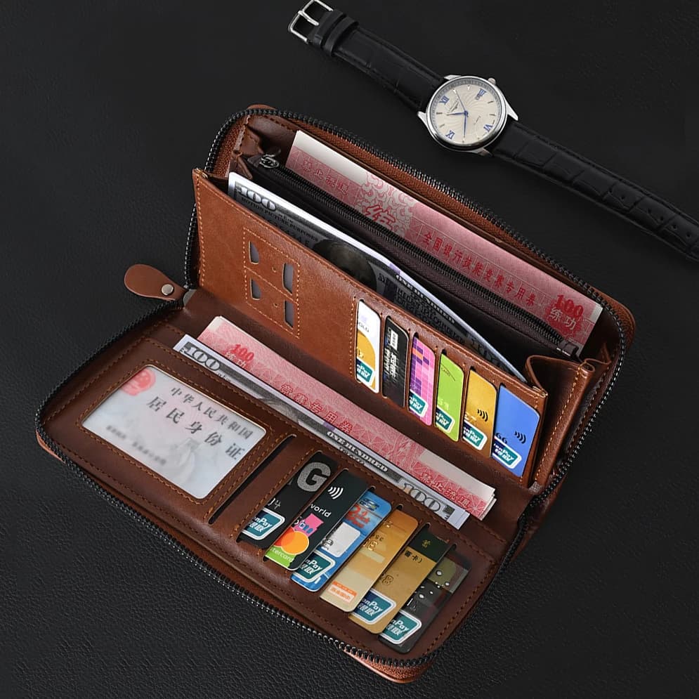 Men's Long Wallet Zipper PU Leather RFID Wallets for men and women Clutch Bag Multifunction Credit Card Holder Purse Man